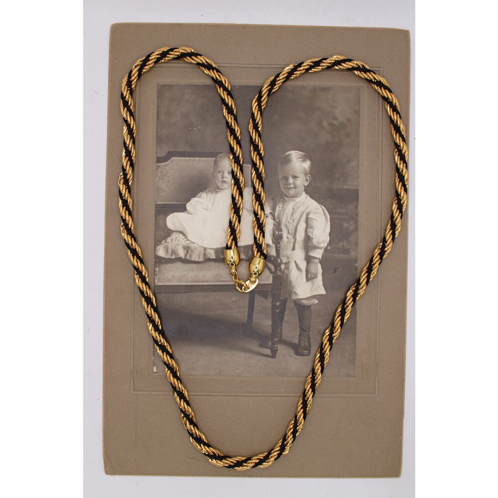 Trifari Goldtone Black Wrapped Rope Chain Necklace